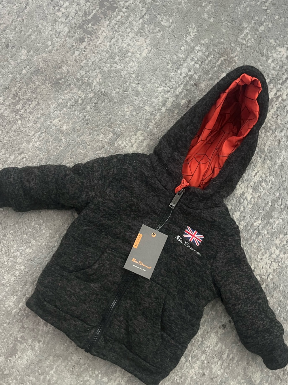 Ben Sherman Kids Charcoal hooded jacket with  orange lining. NWT 18 months